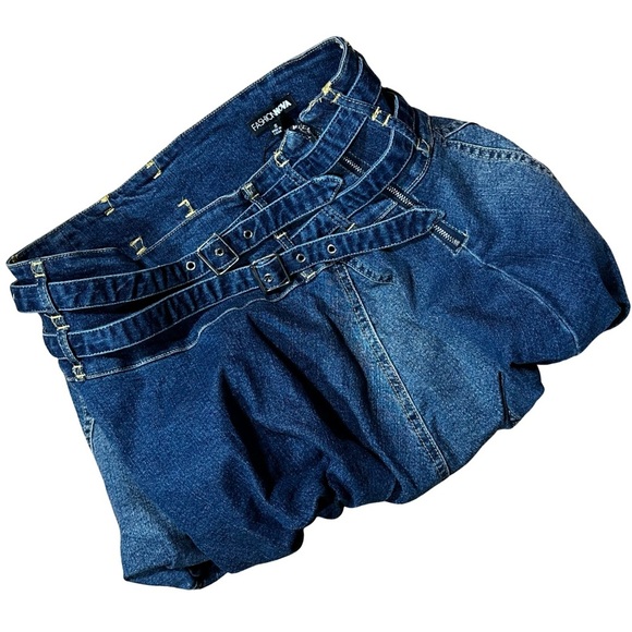 NWT Fashion Nova Bianca Bubble Denim Micro Mini Skirt Dark Wash Size Small - Picture 5 of 5